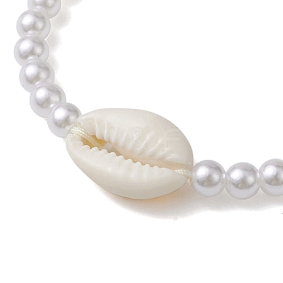 Adjustable ABS Plastic Imitation Pearl & Acrylic Shell Shape Braided Bead Bracelets BJEW-JB10104-04-1