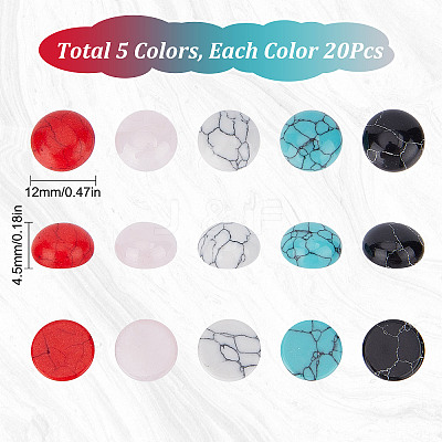 100Pcs 5 Styles Synthetic Turquoise & Natural Rose Quartz Cabochons G-SC0002-33-1