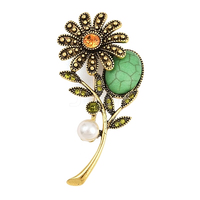 Plastic & Resin Imitation Turquoise Brooch JEWB-P058-03AG-1