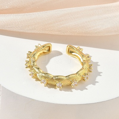 Brass Micro Pave Cubic Zirconia Cuff Open Rings RJEW-C163-12G-1