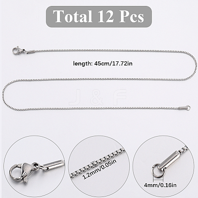 12Pcs 304 Stainless Steel Box Chain Necklaces Set NJEW-SC0001-21-1