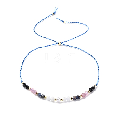 Faceted Round Natural Black Agate & Sodalite & Rose Quartz & Quartz Crystal Braided Bead Bracelets BJEW-F493-09G-02-1