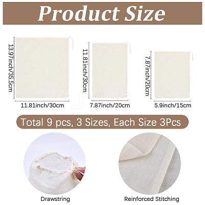 9Pcs 3 Sizes Cotton Cloth Packing Pouches ABAG-CP0001-28-1