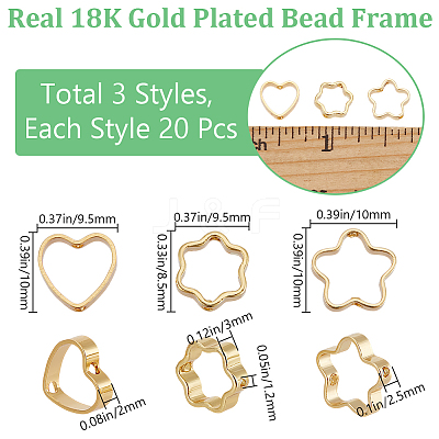 60Pcs 3 Styles Rack Plating Alloy Bead Frames KK-BBC0016-24-1