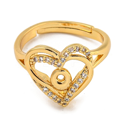 Heart with Letter Rack Plating Brass Micro Pave Clear Cubic Zirconia Adjustable Rings for Women RJEW-I105-01G-O-1