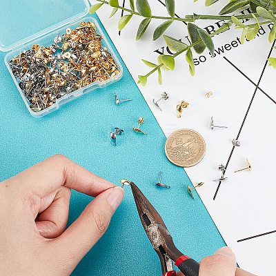 100Pcs 2 Color 304 Stainless Steel Teardrop Stud Earring Findings STAS-DC0009-67-1
