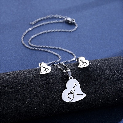 304 Stainless Steel Pendant Necklace & Stud Earring FS-WGC30A7-10-1