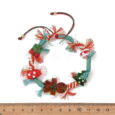 Christmas Handmade Lampwork Braided Bead Bracelets BJEW-TA00765-02-1