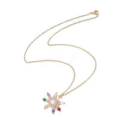 Glass Bead Braided Star Pendant Necklace NJEW-MZ00021-1