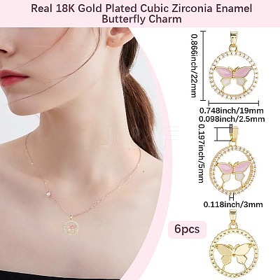 6Pcs Brass Micro Pave Cubic Zirconia Enamel Pendants KK-BBC0020-66-1