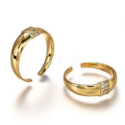 Brass Micro Pave Clear Cubic Zirconia Cuff Rings RJEW-C100-20G-1