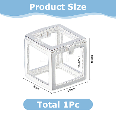 925 Sterling Silver Cube Empty Bead Cage Charms STER-WH0005-62-1