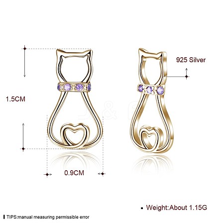 925 Sterling Silver Kitten Stud Earrings EJEW-BB30513-E-1