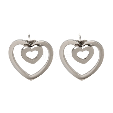 304 Stainless Steel Heart Stud Earrings EJEW-C118-03C-1