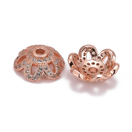Eco-Friendly 6-Petal Flower Brass Micro Pave Cubic Zirconia Bead Caps LS-ZIRC-M098-01RG-FF-1