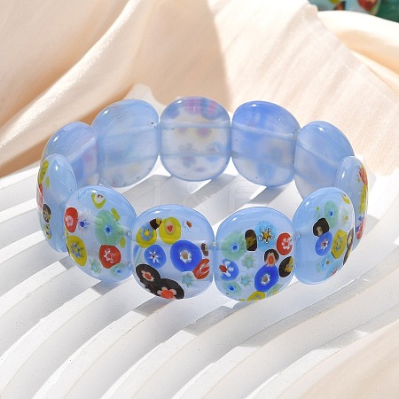 Handmade Millefiori Lampwork Beaded Stretch Bracelets for Men Women BJEW-G738-01B-05-1