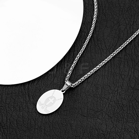 Sports 304 Stainless Steel Cross Oval Pendant Necklaces WG153EA-05-1