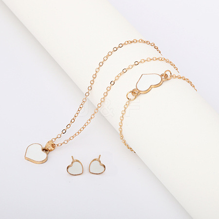 Heart Alloy Enamel Link Bracelets & Stud Earrings & Pendant Necklaces for Women FS-WG7E308-01-1