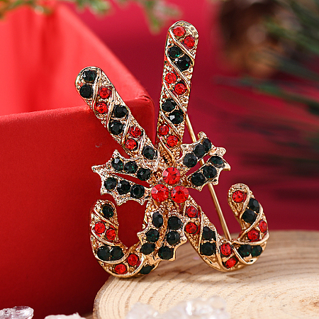Christmas Theme Golden Alloy Rhinestone Brooch Pin LK2414-2-1