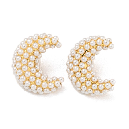 Rack Plating Brass & ABS Plastic Imitation Pearl Stud Earrings EJEW-N055-03B-G-RS-1