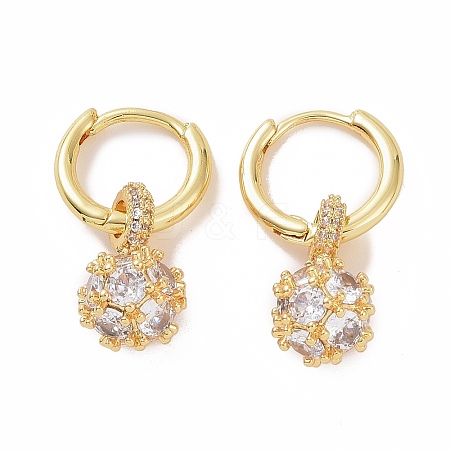 Cubic Zirconia Round Ball Dangle Hoop Earrings EJEW-P225-02G-01-1