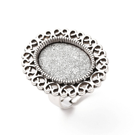 Vintage Adjustable Iron Flower Finger Ring Components Alloy Cabochon Bezel Settings PALLOY-O036-21AS-1