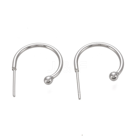 Tarnish Resistant 304 Stainless Steel C-shaped Hoop Circle Ball Stud Earrings STAS-K204-04P-1