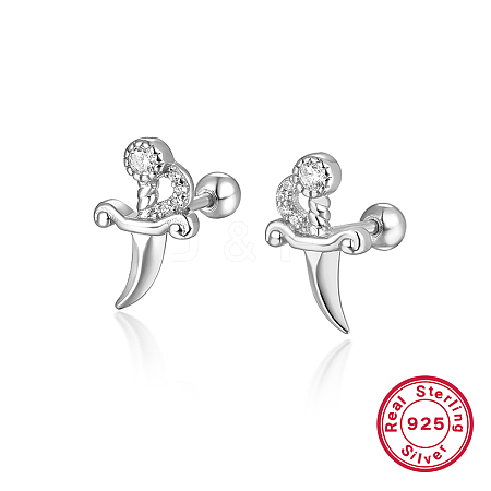 S925 Sterling Silver Dagger Screw Stud Earrings Fashion Creative Design EA4532-2-1