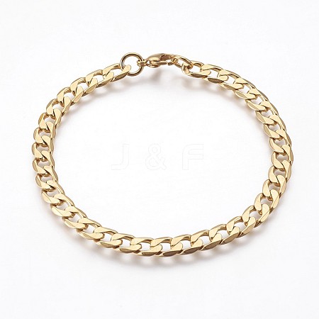 Vacuum Plating 304 Stainless Steel Curb Chain Bracelets BJEW-P236-17G-1