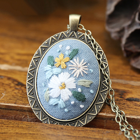 DIY Embroidery Flower Pendant Necklace Making Kit HUDU-PW0001-063Q-1