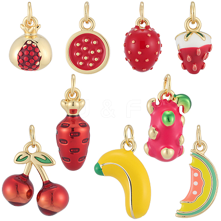 9Pcs 9 Styles Brass Enamel Pendants KK-BBC0019-50-1