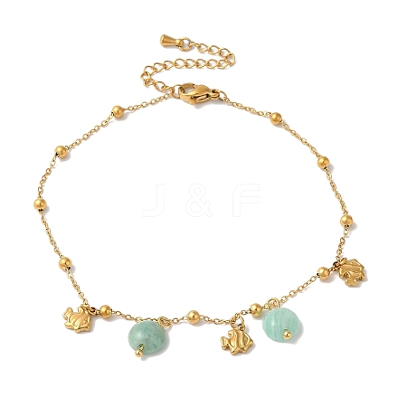Summer Beach Nuggets Natural Amazonite & Ion Plating(IP) 304 Stainless Steel Charm Anklets for Women BJEW-P326-05B-G-1