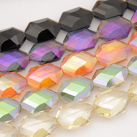 Hexagon Electroplate Rainbow Plated Glass Beads Strands EGLA-P008-M-1
