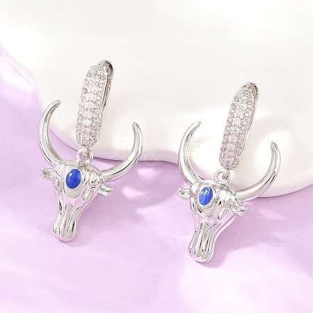 Brass Micro Pave Cubic Zirconia Dangle Hoop Earrings EJEW-G471-46P-1