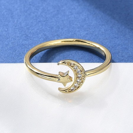Adjustable Brass Micro Pave Clear Cubic Zirconia Cuff Rings ZIRC-Z002-09G-1
