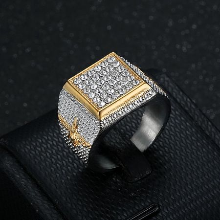 304 Stainless Steel Micro Pave Cubic Zirconia Finger Rings for Men FS-WG6EF44-10-1