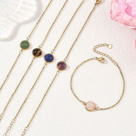 Half Round Natural Gemstone Bead Link Bracelets BJEW-JB14119-1