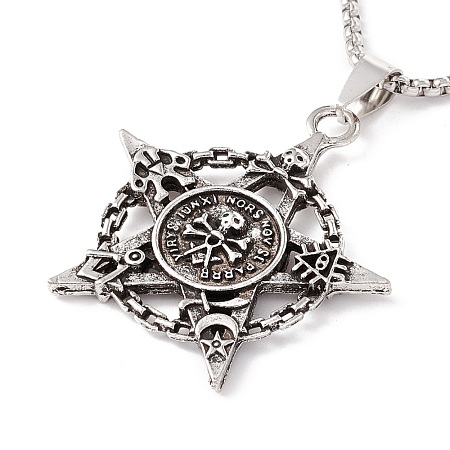 Alloy Star with Skull Pendant Necklace with 201 Stainless Steel Chains for Men Women NJEW-E016-14AS-1