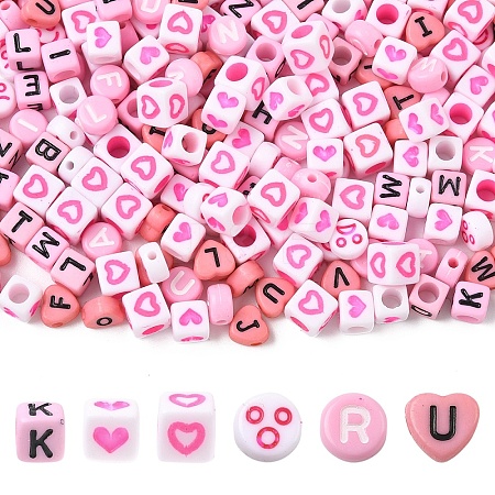 300Pcs 6 Styles Opaque Acrylic Enamel Beads MACR-YW0004-26-1