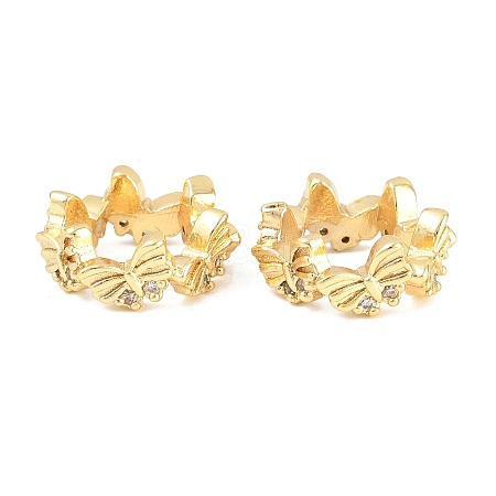 Butterfly Brass Clear Cubic Zirconia European Beads KK-B186-09G-1