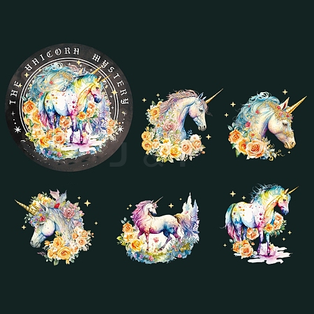 10Pcs 5 Styles PET Waterproof Self Adhesive Unicorn Stickers PW-WG95401-06-1