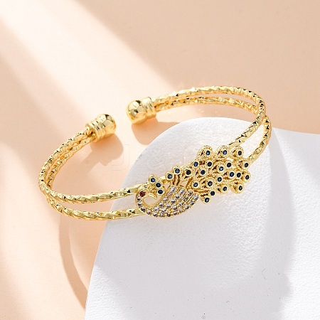 Brass Micro Pave Cubic Zirconia Cuff Bangles for Women BJEW-U025-09G-1