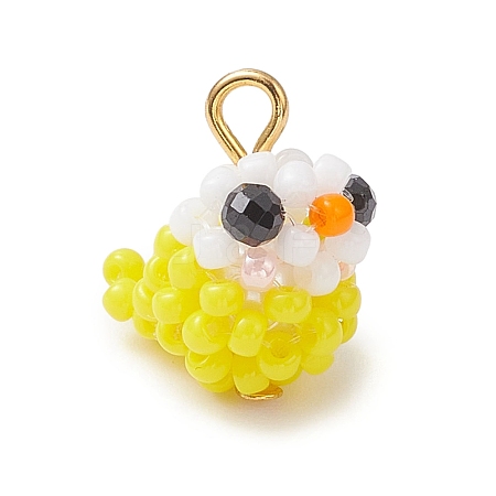 Glass Seed Beaded Bird Charms PALLOY-MZ00971-01-1