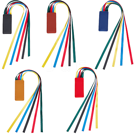 5Pcs 5 Colors Colorful Ribbon PU Leather Bookmarks AJEW-CP0003-86B-1