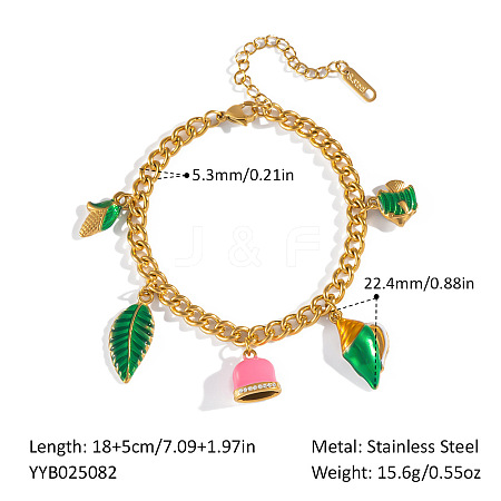 Summer Beach 304 Stainless Steel Green Enamel Charm Bracelets for Women SE9487-7-1