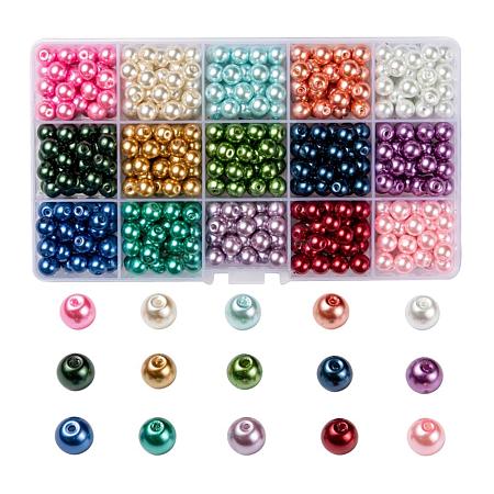 15 Colors Glass Pearl Beads HY-X0010-8mm-01-1
