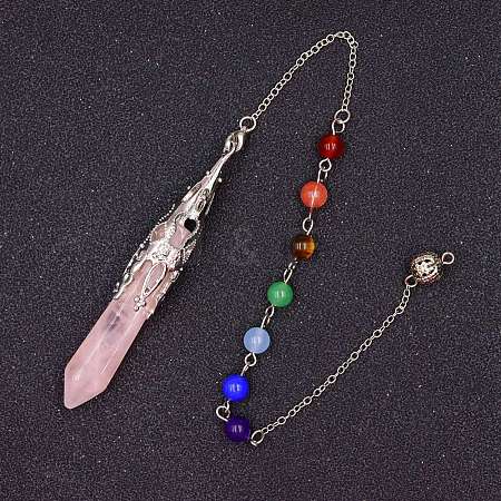 Natural Rose Quartz & Mixed Gemstone Bullet Pointed Dowsing Pendulums CHAK-PW0001-051C-1