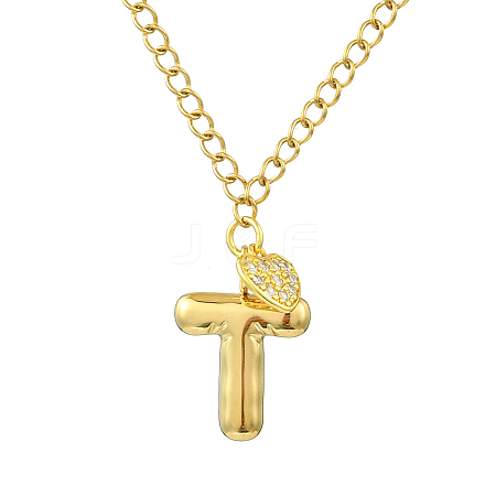 304 Stainless Steel Clear Cubic Zirconia Heart & Letter Pendant Curb Chain Necklaces for Women NJEW-FS00012-27T-1