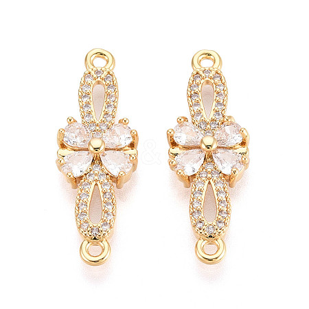 Brass Pave Clear Cubic Zirconia Links/Connector Charms KK-T077-66G-1