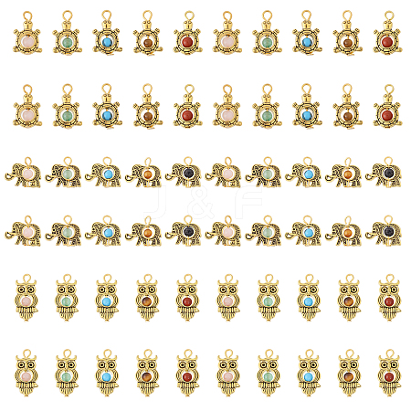 60Pcs 15 Styles Antique Golden Tone Alloy Pendants PALLOY-FH00026-1